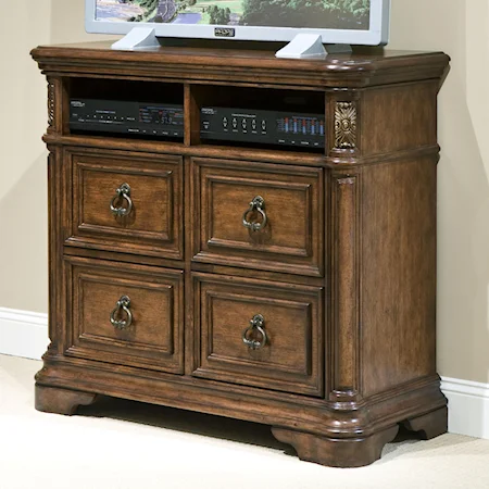 Media Chest with Applied Carvings & Gold-Tipped Hardware